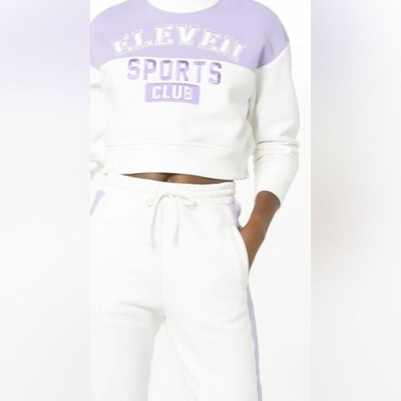 NWT EleVen Venus Williams Purple White 2 Pc Crop Top Joggers Set - Size S - Picture 7 of 13